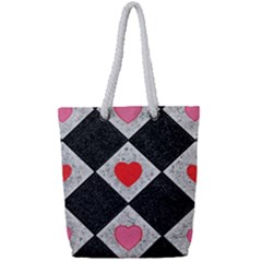 Diamonds Hearts Mosaic Pattern Full Print Rope Handle Tote (small) by Simbadda