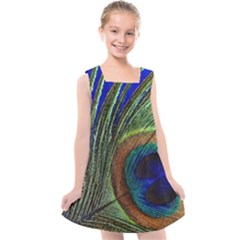 Peacock Feather Macro Peacock Bird Kids  Cross Back Dress by Simbadda