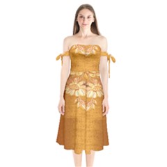 Golden Sunrise Pattern Flowers By Flipstylez Designs Shoulder Tie Bardot Midi Dress by flipstylezfashionsLLC