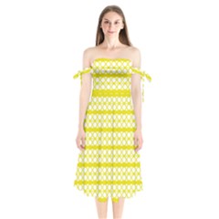 Circles Lines Yellow Modern Pattern Shoulder Tie Bardot Midi Dress by BrightVibesDesign