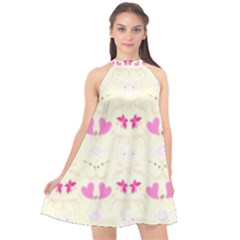 Tiny Heart And Flowers By Flipstylez Designs Halter Neckline Chiffon Dress  by flipstylezfashionsLLC