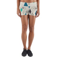 Atomic Era Diamonds (turquoise) Yoga Shorts by KayCordingly