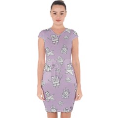 Doodle Bob Pattern Capsleeve Drawstring Dress  by Valentinaart