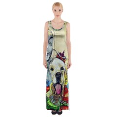 Wall Girl Dog Graphite Street Art Maxi Thigh Split Dress by Simbadda