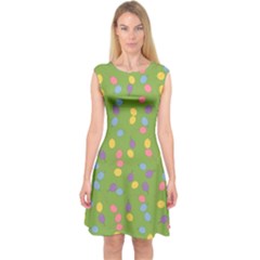 Balloon Grass Party Green Purple Capsleeve Midi Dress by Simbadda