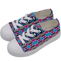 Blue Pink Shapes Rows Jpg                                                 Kids  Low Top Canvas Sneakers by LalyLauraFLM