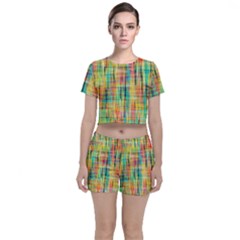 Yellow Blue Red Stripes                                                  Crop Top And Shorts Co-ord Set by LalyLauraFLM