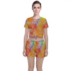 Orange Red Yellow Watercolors Texture                                                  Crop Top And Shorts Co-ord Set by LalyLauraFLM