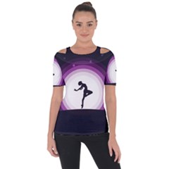 Woman Moon Fantasy Composing Night Shoulder Cut Out Short Sleeve Top by Celenk