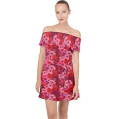 Red Tropics Flora Off Shoulder Chiffon Dress by 1dsignmovesu