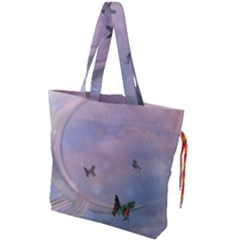 The Wonderful Moon With Butterflies Drawstring Tote Bag by FantasyWorld7