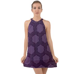 Hexagon Grid Geometric Hexagonal Halter Tie Back Chiffon Dress by Celenk