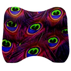 Peacock Feathers Color Plumage Velour Head Support Cushion by Celenk