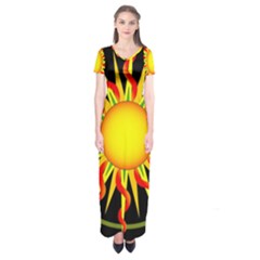 Mandala Sun Graphic Design Short Sleeve Maxi Dress by Simbadda