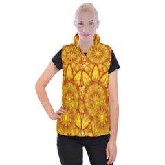 Kaleidoscope Floral Mandala Yellow Women s Button Up Vest by Simbadda