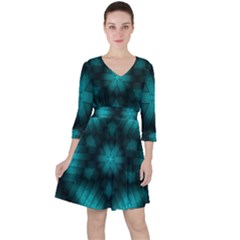 Abstract Pattern Black Green Ruffle Dress by Simbadda