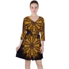 Mandala Gold Golden Fractal Ruffle Dress by Simbadda