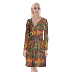 Pizza Long Sleeve Velvet Front Wrap Dress by bloomingvinedesign