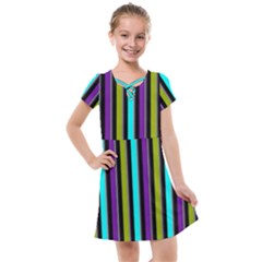 Retro Stripe 1 Vertical Retro Stripe 1 Kids  Cross Web Dress by dressshop