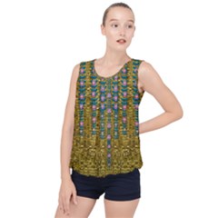 Gold Jungle And Paradise Liana Flowers Bubble Hem Chiffon Tank Top by pepitasart