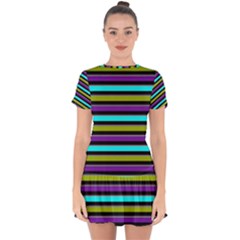 Retro Stripe 1 Version 2 Drop Hem Mini Chiffon Dress by dressshop