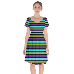 Retro Stripe 1 Version 2 Short Sleeve Bardot Dress by dressshop