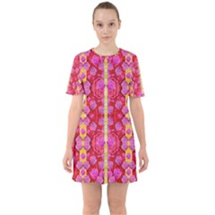 Roses And Butterflies On Ribbons As A Gift Of Love Sixties Short Sleeve Mini Dress by pepitasart