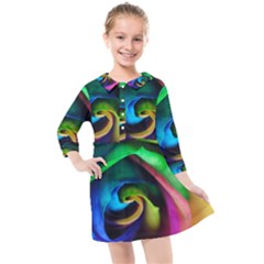 Rainbow Rose 17 Kids  Quarter Sleeve Shirt Dress by bloomingvinedesign