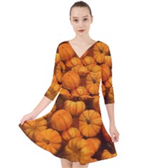 Pumpkins Tiny Gourds Pile Quarter Sleeve Front Wrap Dress by bloomingvinedesign