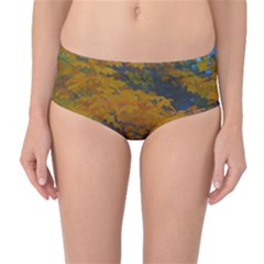 Yellow Fall Leaves And Branches Mid-waist Bikini Bottoms by bloomingvinedesign