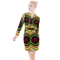 Digital Art Background Yellow Red Button Long Sleeve Dress by Sapixe