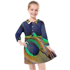 Bird Feather Background Nature Kids  Quarter Sleeve Shirt Dress by Sapixe