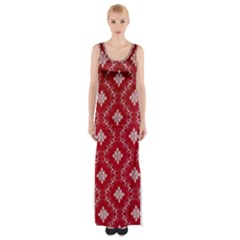 Chorley Weave Red Maxi Thigh Split Dress by DeneWestUK