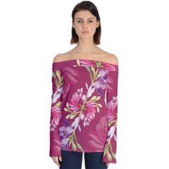 Motif Design Textile Design Off Shoulder Long Sleeve Top by Sapixe