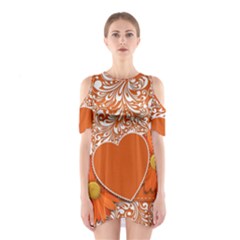 Flower Floral Heart Background Shoulder Cutout One Piece Dress by Sapixe