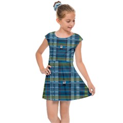 Playing With Plaid Kitten (blue) Pattern Kids Cap Sleeve Dress by emilyzragz