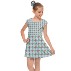 Amphibians Hopping Houndstooth Pattern Kids Cap Sleeve Dress by emilyzragz