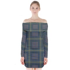 Plaid Pencil Crayon Pattern Long Sleeve Off Shoulder Dress by emilyzragz