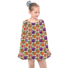 Fruit Tree Salad Pattern Kids  Long Sleeve Dress by emilyzragz