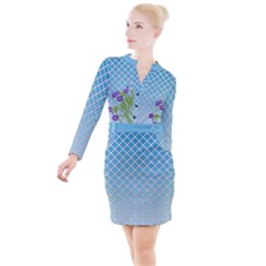 Morning Glory Argyle (blue Sky) Pattern Button Long Sleeve Dress by emilyzragz