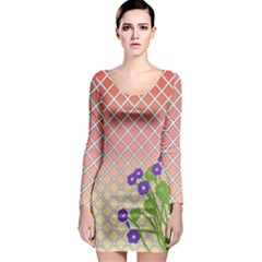 Morning Glory Argyle (sunset) Pattern Long Sleeve Bodycon Dress by emilyzragz