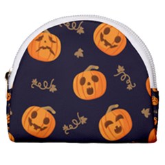 Funny Scary Black Orange Halloween Pumpkins Pattern Horseshoe Style Canvas Pouch by HalloweenParty