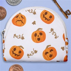 Funny Spooky Halloween Pumpkins Pattern White Orange Horseshoe Style Canvas Pouch by HalloweenParty