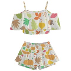 Thanksgiving Pattern Kids  Off Shoulder Skirt Bikini by Valentinaart