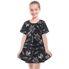 Human Skeleton Pattern - Halloween  Kids  Smock Dress by Valentinaart