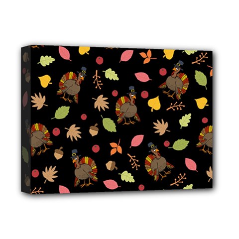 Thanksgiving Turkey Pattern Deluxe Canvas 16  X 12  (stretched)  by Valentinaart