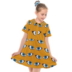 Blue Eyes Pattern Kids  Short Sleeve Shirt Dress by Valentinaart