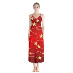 Stars Background Christmas Decoration Button Up Chiffon Maxi Dress by Sapixe