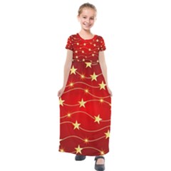 Stars Background Christmas Decoration Kids  Short Sleeve Maxi Dress by Sapixe