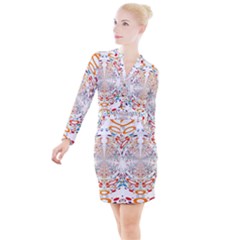 Wallpaper Pattern Colorful Color Button Long Sleeve Dress by Sapixe